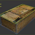 Ornate Golden Decorative Box With Intricate Inlaid Patterns And Colorful Details