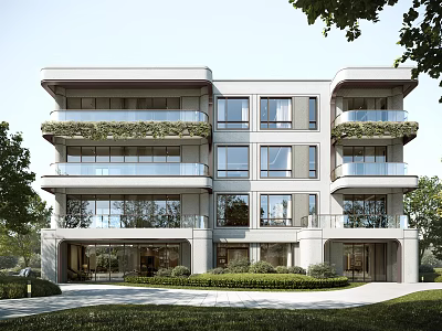 Modern Multi storey Detached Villa With Balconies Greenery And Large Windows 3d model