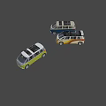 Modern Volkswagen Vans in Green Blue and Orange Stripe Color Schemes