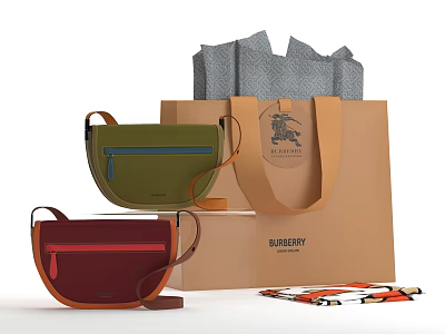 Burberry Crossbody Bags And Shopping Tote With Green Red Colors And Accessories 3d model