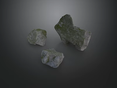 Three Natural Rockery Stones With Mossy Green Surface And Decorative Natural Appearance 3d model