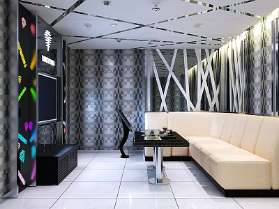 Modern KTV Lounge Interior With Sofa Seating Coffee Table And TV Screen 3d model