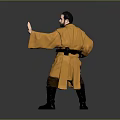 Game And Movie Character Male In Yellow Robe With Martial Arts Stance And Boots