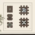 Wooden Geometric Wall Decorations with Intricate Patterns and Potted Plant in Modern Interior