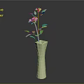 Tall White Vase With Pink Flowers Green Leaves And Stem