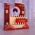 Traditional Red Themed Display Stand With Lanterns Eggs And October Pregnancy Sign