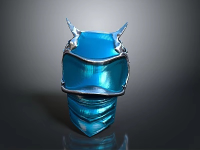 Futuristic Blue Helmet With Silver Edges Horn Like Projections And Glossy Surface 3d model