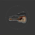 Musical Instrument Acoustic Guitar Placed in Open Hard Case with Natural Wood Design
