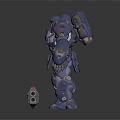 Blue Armored Mecha Warrior Character With Mechanical Design And Large Weapon