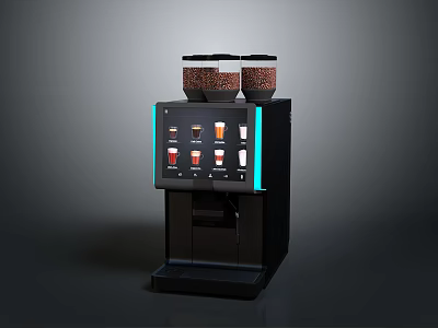 Computer Controlled Coffee Machine With Digital Display Screen And Two Bean Containers Showing Various Options 3d model