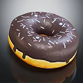 Shiny Chocolate Glazed Donut Topped With White Sprinkles On Black Surface 3d model
