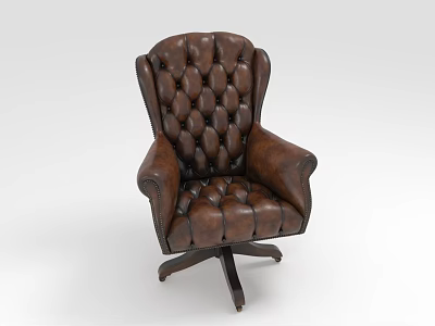 Brown Leather Tufted Armchair Design With Swivel Base And Classic Style 3d model