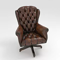 Brown Leather Tufted Armchair Design With Swivel Base And Classic Style