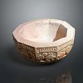 Decorative Carved Hexagonal Stone Bowl With Intricate Patterns And Brown Surface 3d model