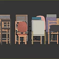 Furniture Collection Of Diverse Colored Chairs And Stools With Various Styles