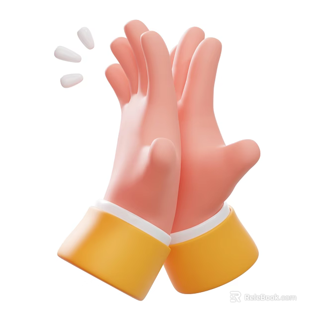 3D Animated Game Movie Character Hands Clapping With Yellow Cuffs And White Edges 3d model 