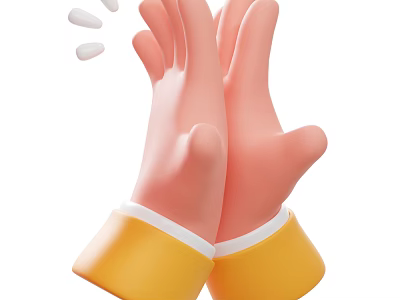 3D Animated Game Movie Character Hands Clapping With Yellow Cuffs And White Edges 3d model