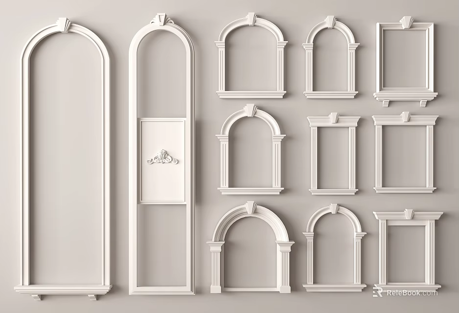 White Wall Mounted Decorative Frames And Arches For Interior Design 3d model 