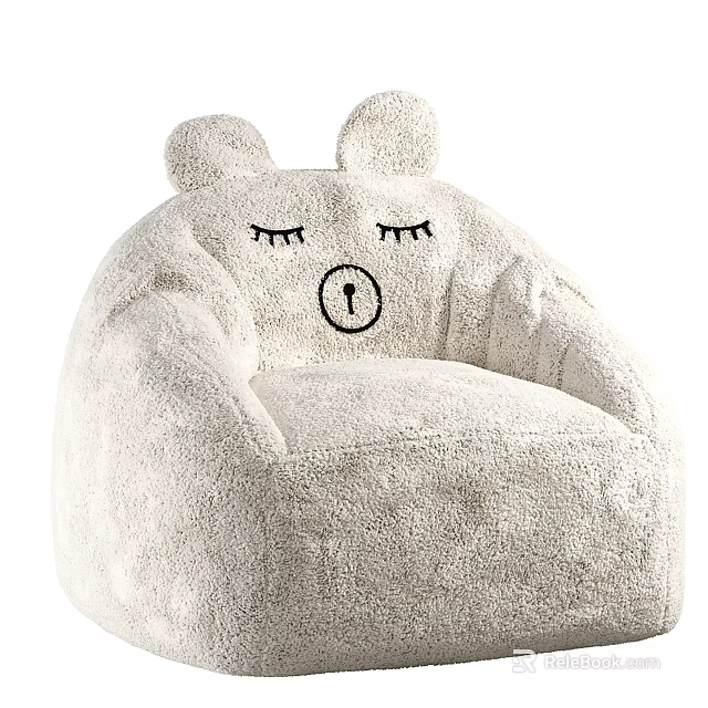 Cute Plush Bean Bag Chair With Bear Ears Closed Eyes And Embroidered Design 3d model 
