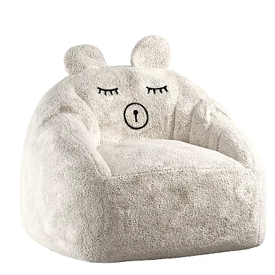 Cute Plush Bean Bag Chair With Bear Ears Closed Eyes And Embroidered Design 3d model