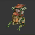 Mechanical Mobile Vendor Structure With Crab Like Legs And Red Canopy 3d model
