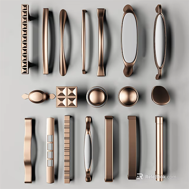 Various Stylish Handles with Metallic Finish and Different Design Shapes for Furniture 3d model 