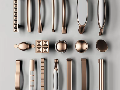 Various Stylish Handles with Metallic Finish and Different Design Shapes for Furniture 3d model