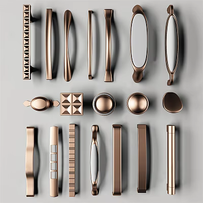 Various Stylish Handles with Metallic Finish and Different Design Shapes for Furniture 3d model