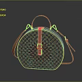 Round Checkerboard Pattern Handbag With Brown Leather Strap And Golden Hardware 3d model