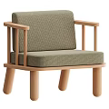 Simple Modern Leisure Chair With Light Wooden Frame And Textured Fabric Upholstery