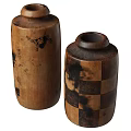 Decorative Ceramic Vases With Wooden Texture Black Spots And Checkerboard Pattern 3d model