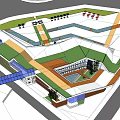Modern Urban Architectural Design With Green Roof Open Plaza And Glass Facade