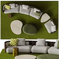 Modern Sofa and Coffee Table Set With Green Carpet and Decorative Pillows 3d model