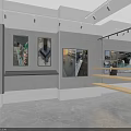 Modern Showroom Interior With Large Screen Display Shelves Artworks And Lighting