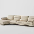 Beige Leather L Shaped Sectional Sofa With Modern Sleek Design And Metal Legs