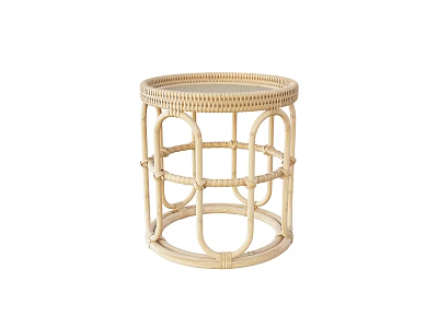 Circular Rattan Side Table With Natural Woven Top And Open Geometric Frame 3d model