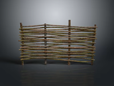 Handmade Rustic Wicker Fence With Natural Wooden Sticks And Woven Design 3d model