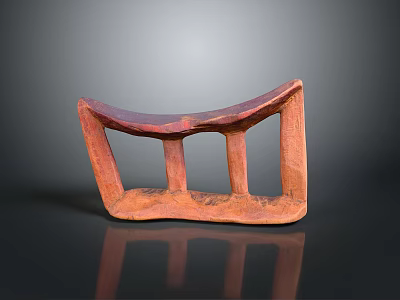 Rustic Handcrafted Wooden Stool With Curved Seat And Three Legs 3d model