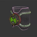 Futuristic Metallic Bracelet With Green Circular X Symbol And Mechanical Textured Design