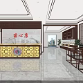 Traditional Chinese Lobby Interior Design With Wooden Reception Desk And Marble Floor Decorations