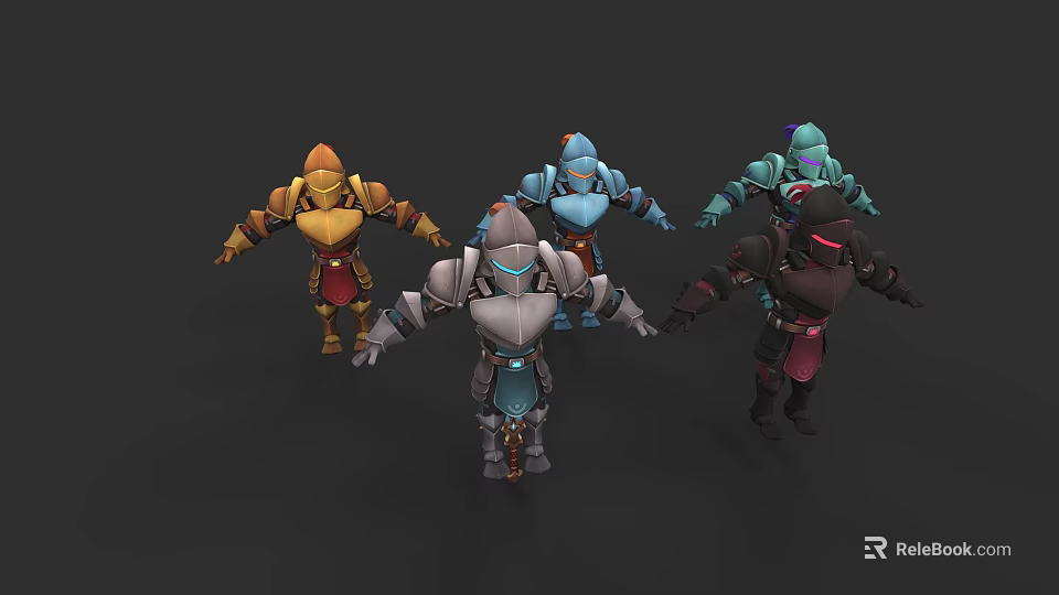 Stylized 3D Game Film Characters With Colorful Armor And Diverse Poses 3d model 