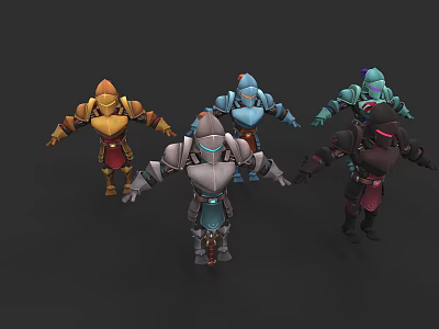 Stylized 3D Game Film Characters With Colorful Armor And Diverse Poses 3d model