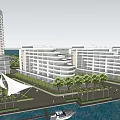 Modern Office Buildings With Sea View And Lush Trees In Urban Landscape