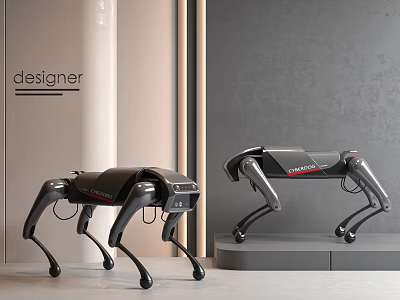 Smart Robot Dogs With Black Exterior In Modern Designer Interior Tech Space 3d model