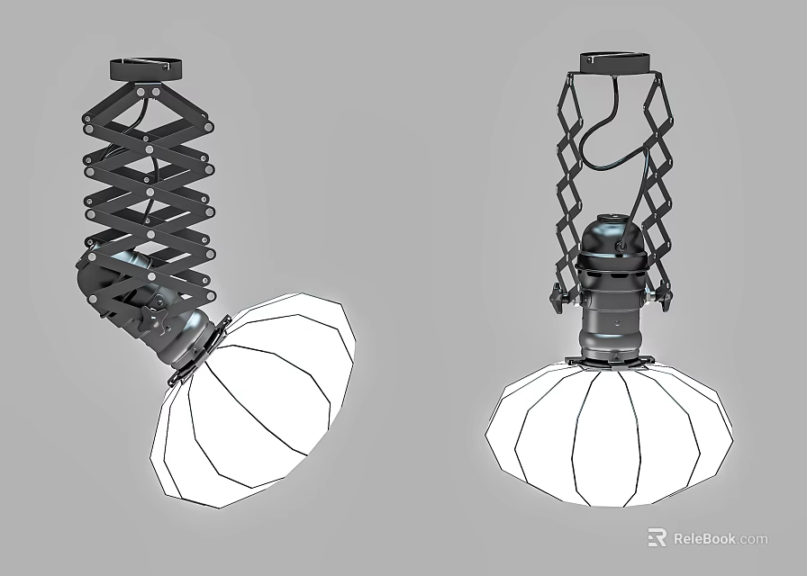 Modern Chandelier Design With Spiral And Grid Metal Frames And White Umbrella Shaped Lampshades 3d model 