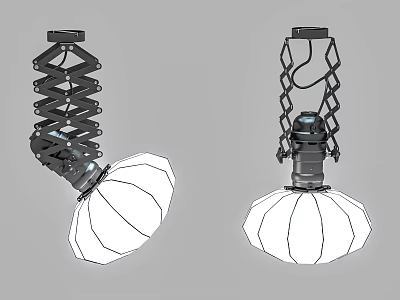 Modern Chandelier Design With Spiral And Grid Metal Frames And White Umbrella Shaped Lampshades 3d model