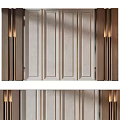 Elegant Modern Interior Wall Design With Wooden Panels Stone Texture And Wall Lamps