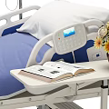 Adjustable Medical Bed With Bed Rails IV Stand And Blue Mattress White Frame