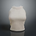 Cream Colored High Neck Sleeveless Knitted Top With Fine Texture And Slim Tailoring