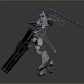 Futuristic Mech Warrior Robot With Detailed Armor And Long Weapon Structure